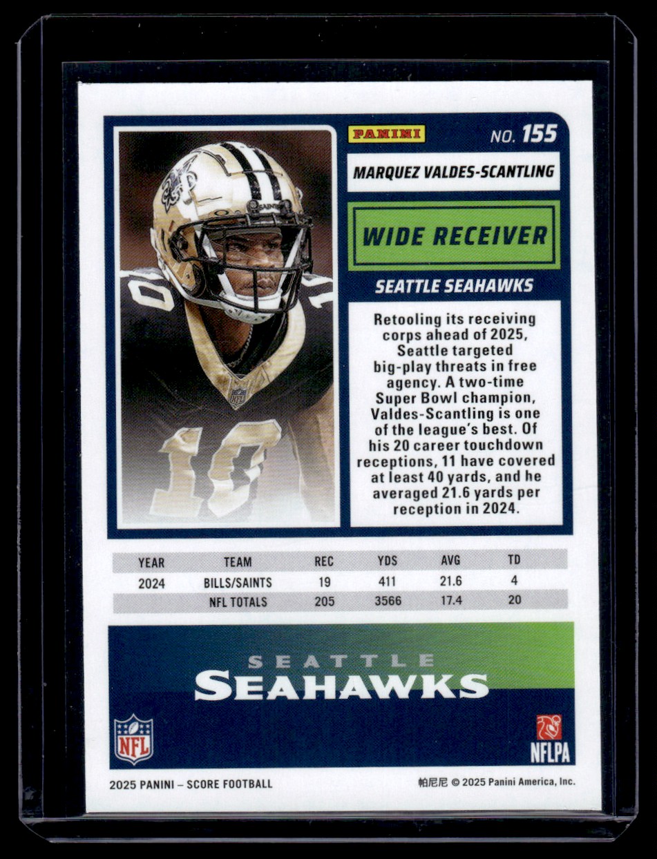 2025 Panini Score Showcase Marquez Valdes-Scantling #155 card back image