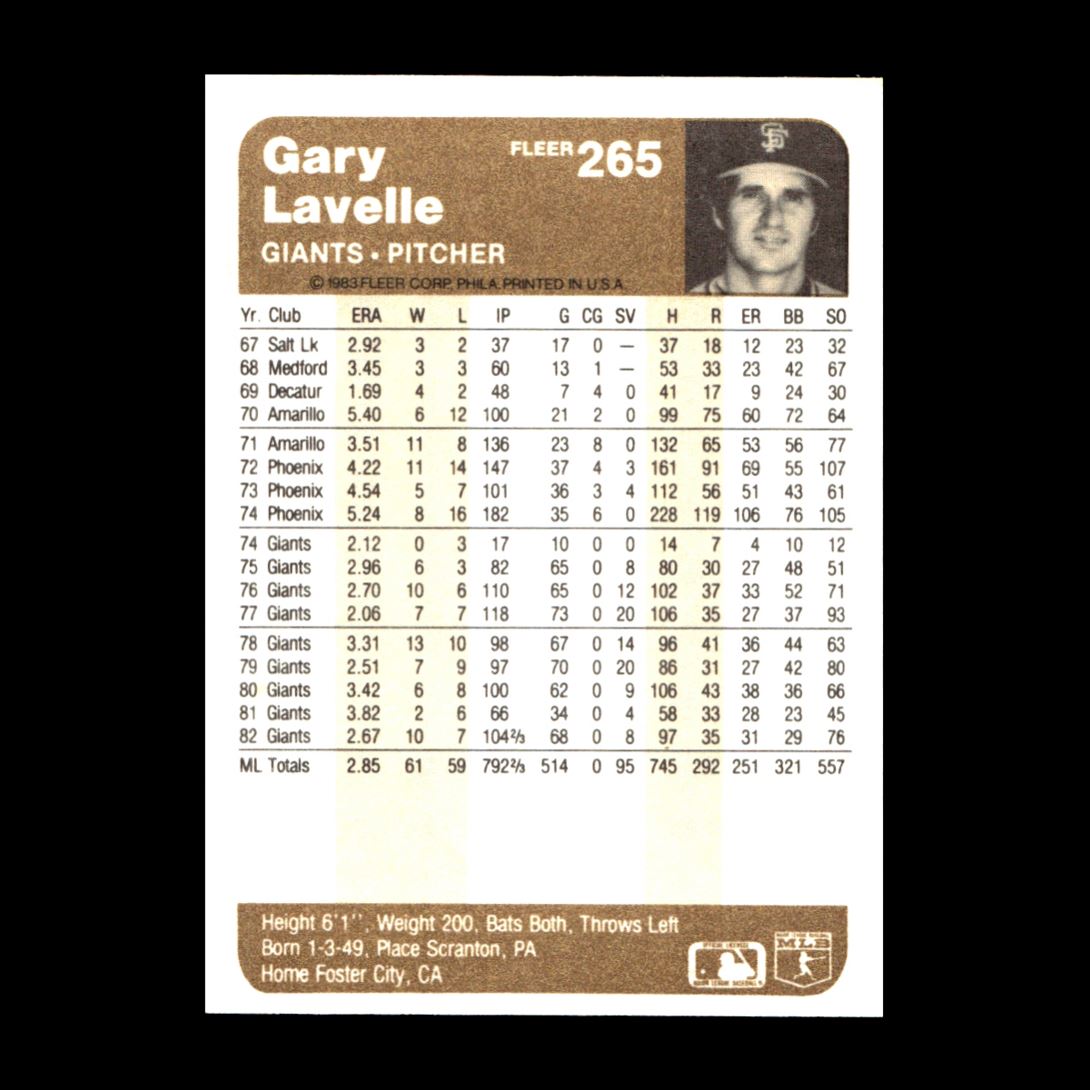 Gary Lavelle 1983 Fleer San Francisco Giants #265 NM Vintage! | eBay