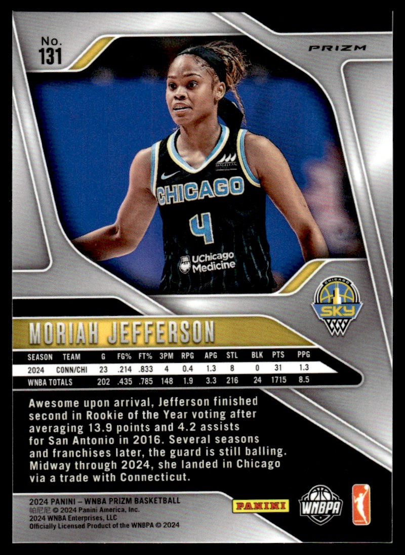 2024-25 Panini Prizm WNBA Moriah Jefferson #131 card back image