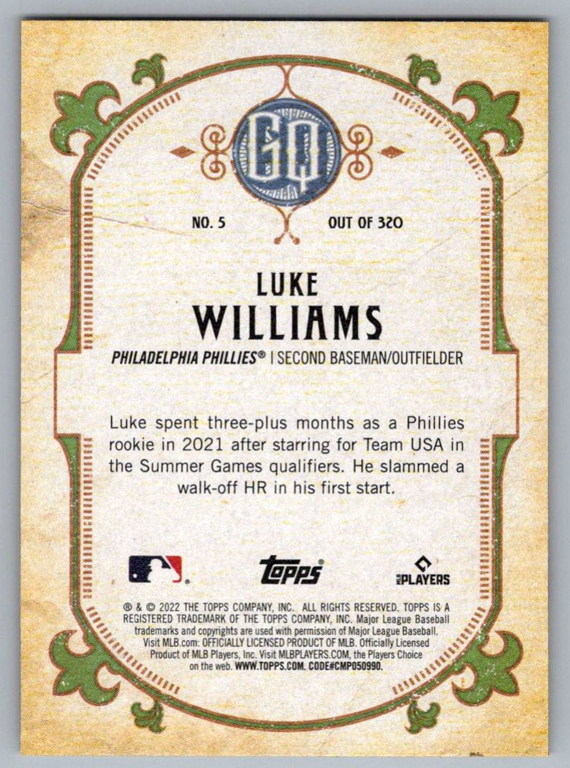 2022 Topps Gypsy Queen Luke Williams #5 card back image