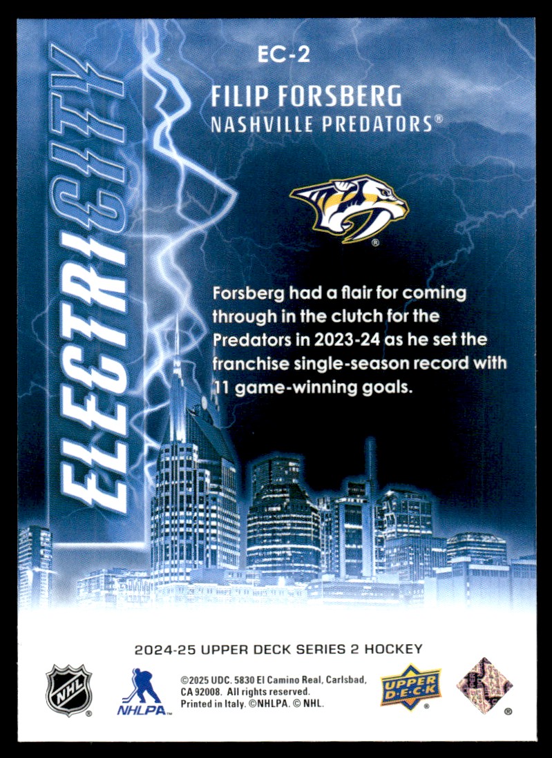 2024-25 Upper Deck ElectriCITY Filip Forsberg #EC-2 card back image