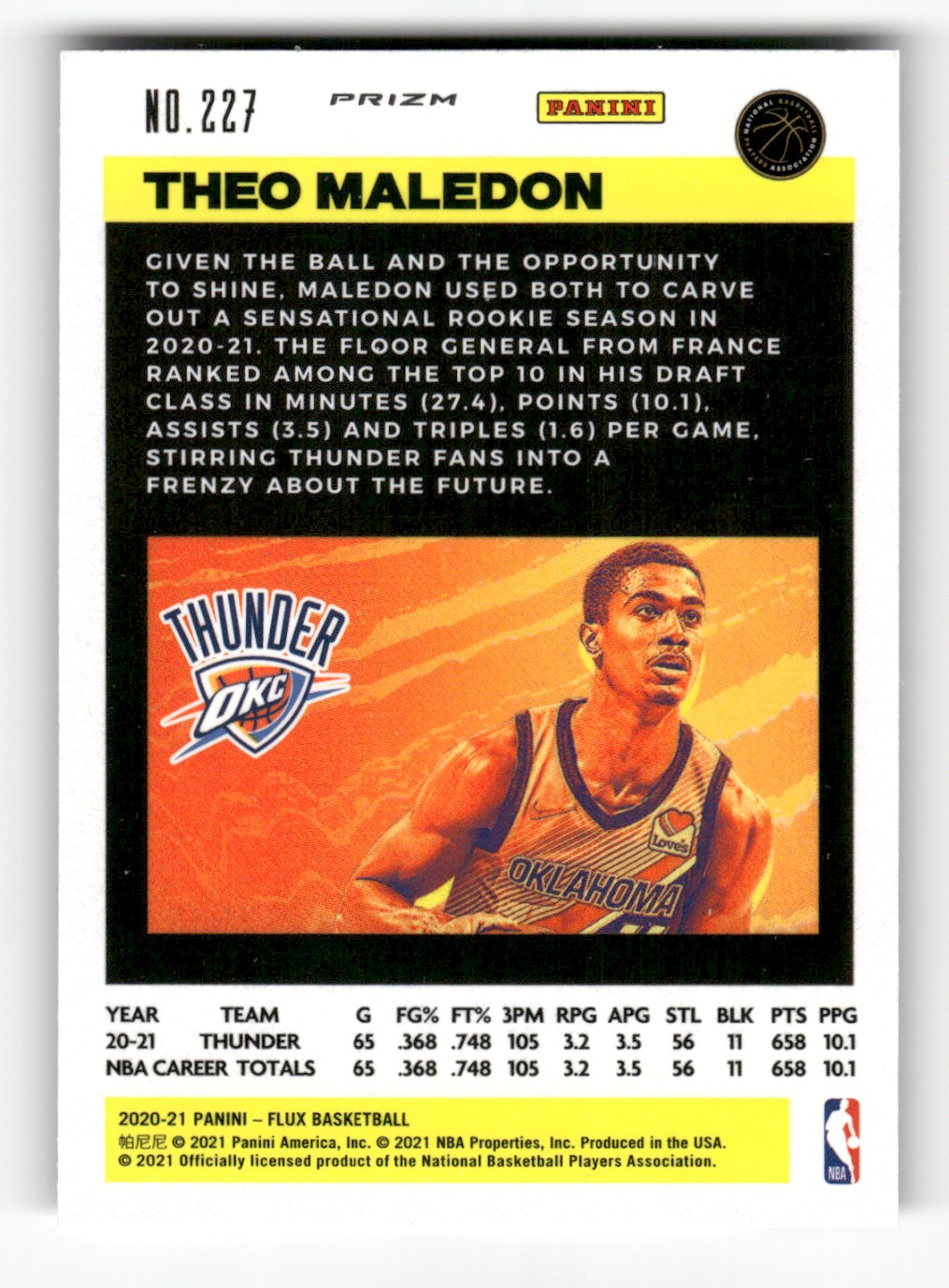 2020-21 Panini Flux Pulsar Theo Maledon #227 card back image