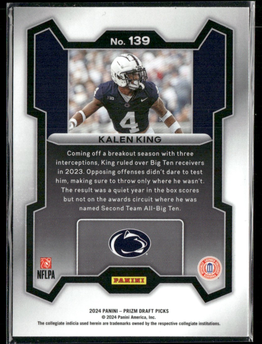 2024 Panini Prizm Draft Picks Kalen King #139 card back image