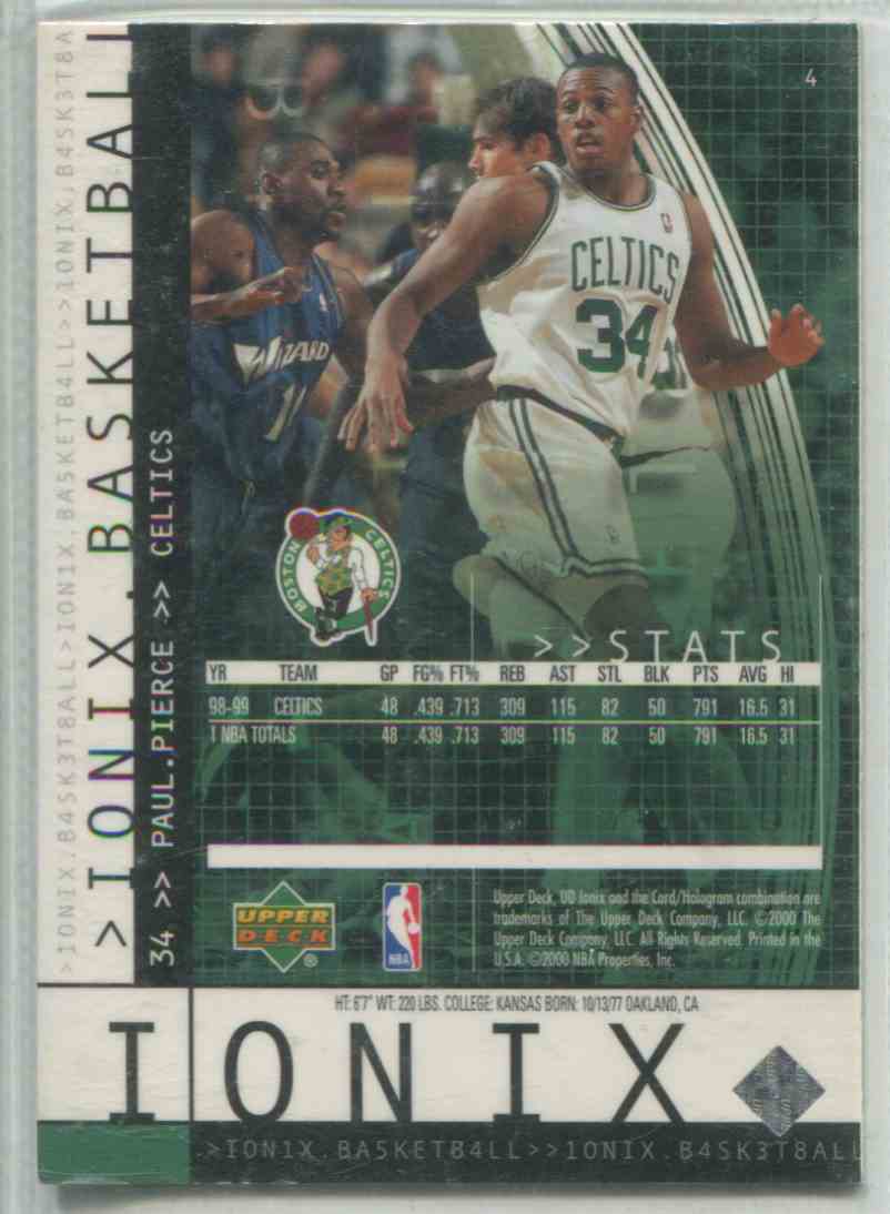 2000-01 Upper Deck Ionix Paul Pierce #4 card back image