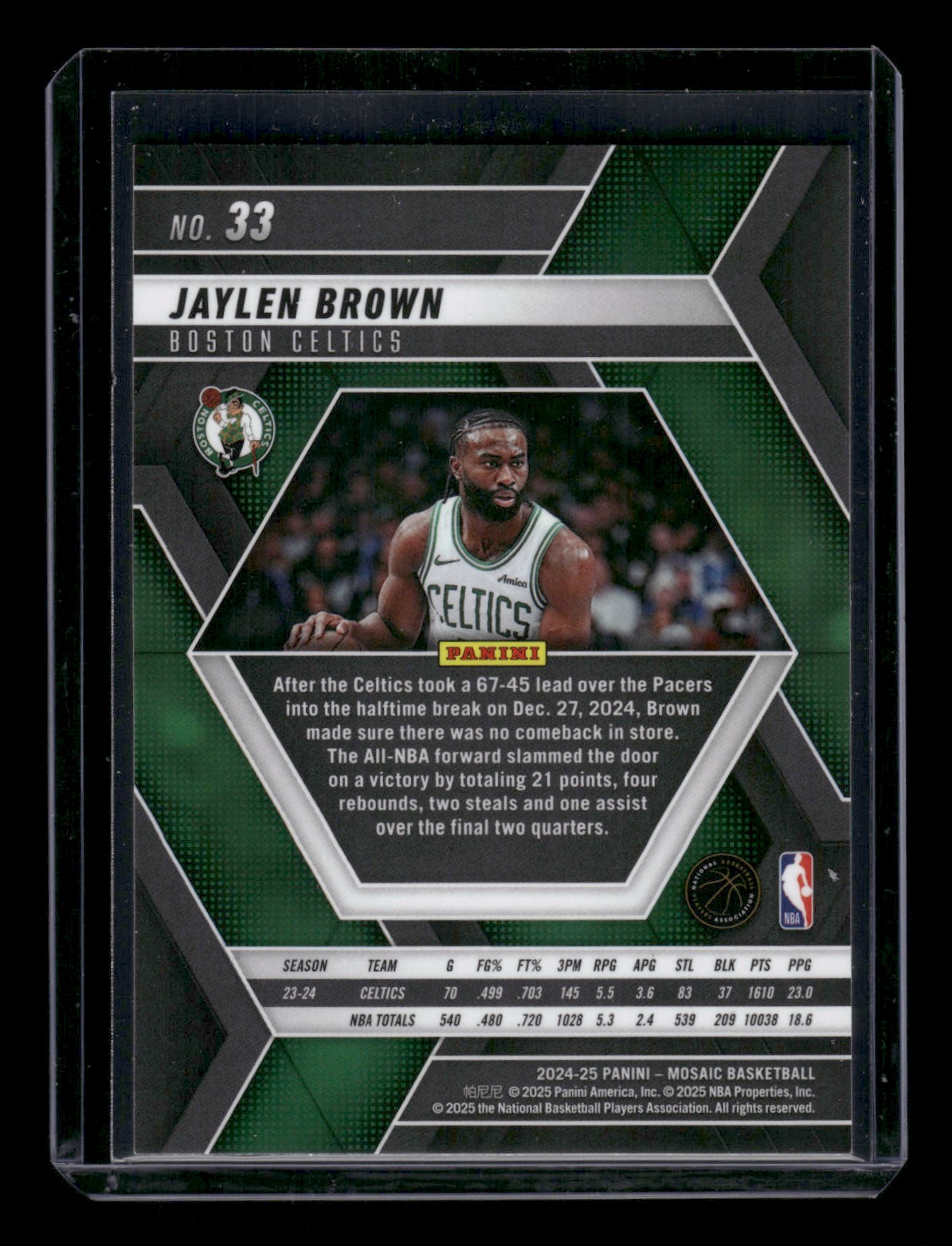 2024-25 Panini Mosaic Jaylen Brown #33 card back image