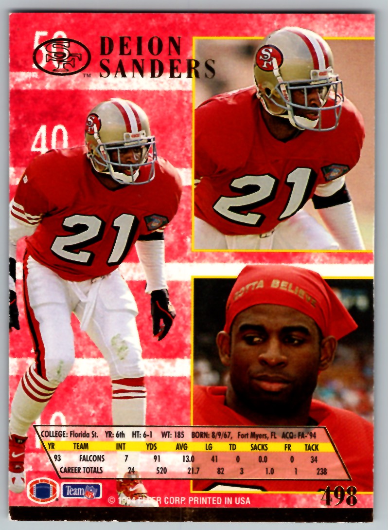 1994 ULTRA DEION SANDERS SAN FRANCISCO 49ERS #498 | eBay