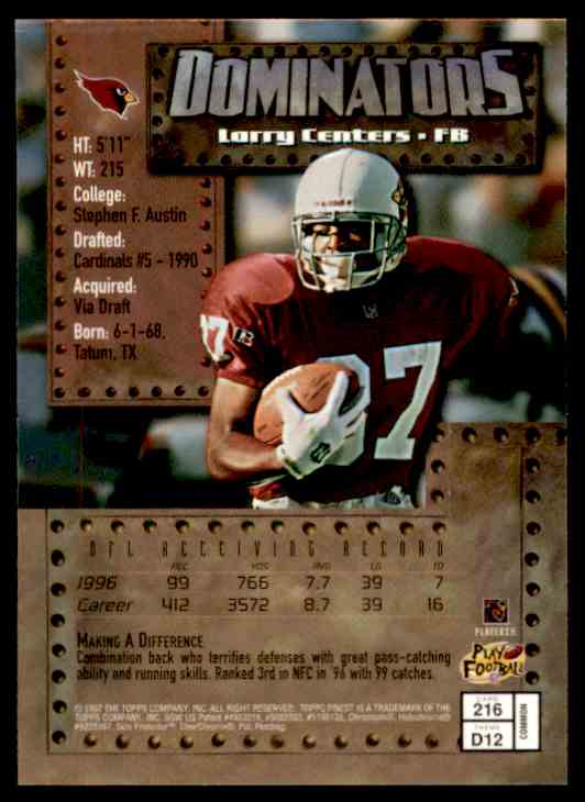 1997 Topps Finest Finest Larry Centers #216 on Kronozio