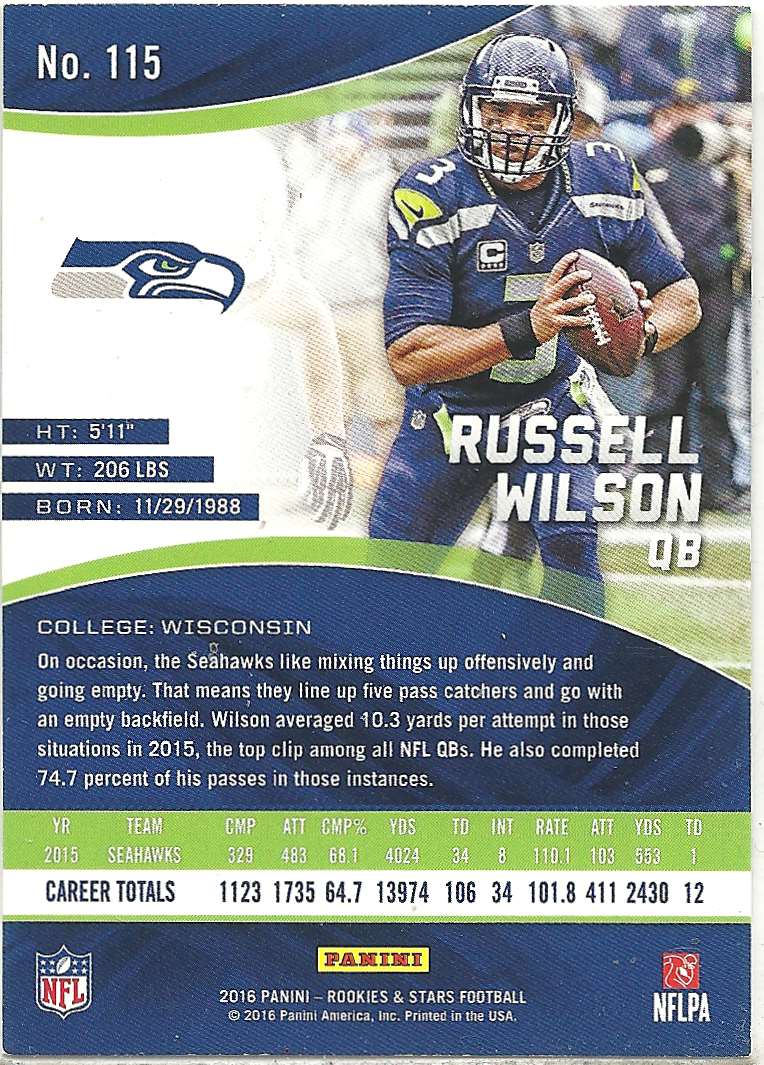 Football Card !! Russell Wilson 2016 Panini