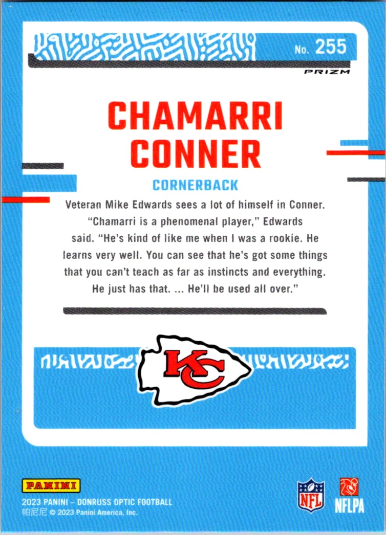 2023 Donruss Optic Blue Hyper Rated Rookie Chamarri Conner #255 card back image