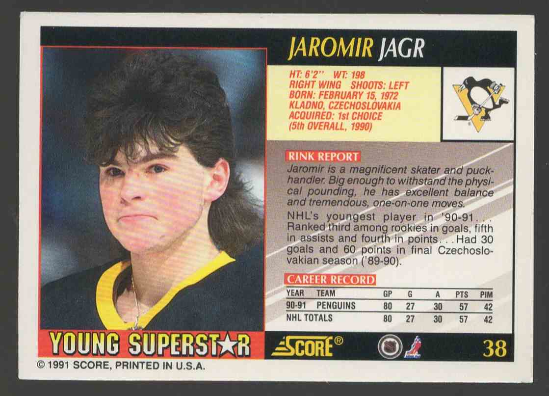 1991 92 Score Young Superstars Jaromir Jagr 38 On Kronozio