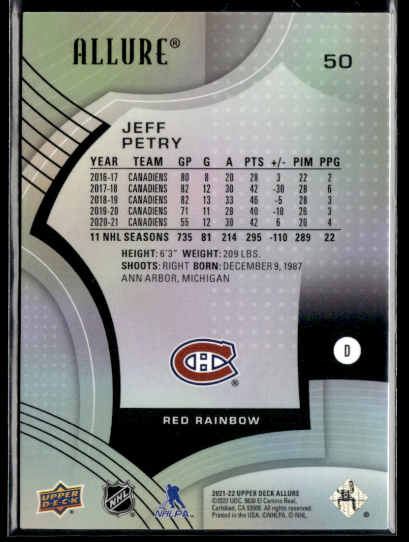 2021-22 Upper Deck Allure red Jeff Petry #50 card back image