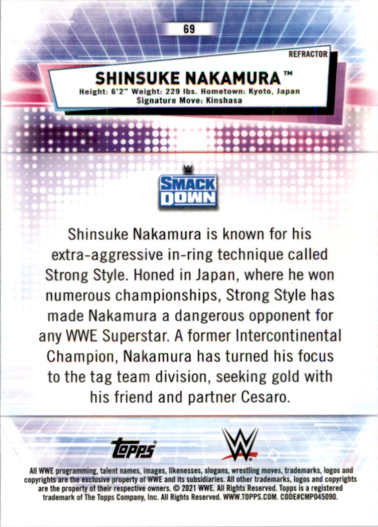 2021 Topps WWE Chrome Refractor Shinsuke Nakamura #69 card back image