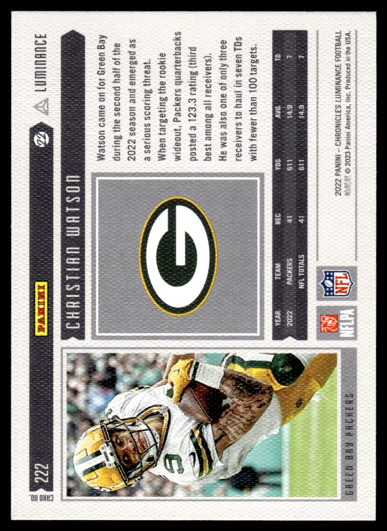 2022 Panini Chronicles Luminance #222 Christian Watson - Green Bay Packers