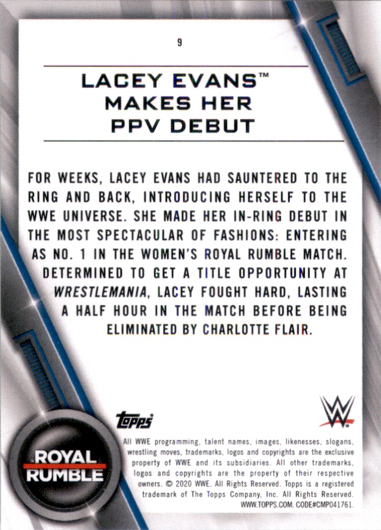 2020 Topps WWE Women's Division Lacey Evans Makes Her PPV Debut #9 card back image