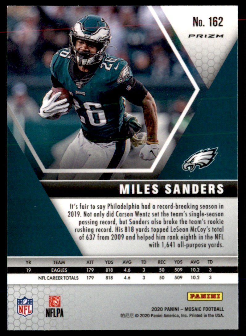 2020 Panini Mosaic Camo Pink Miles Sanders #162 card back image