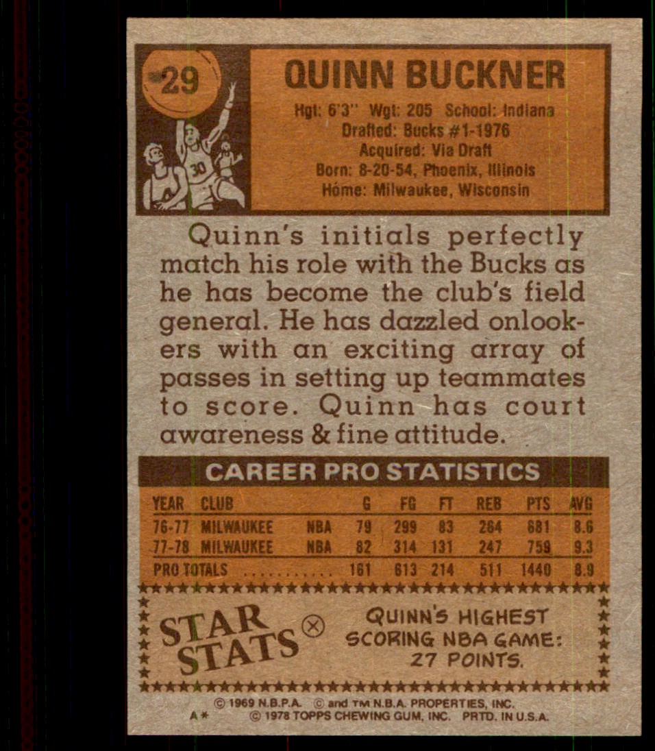 1978-79 Topps Quinn Buckner #29 card back image
