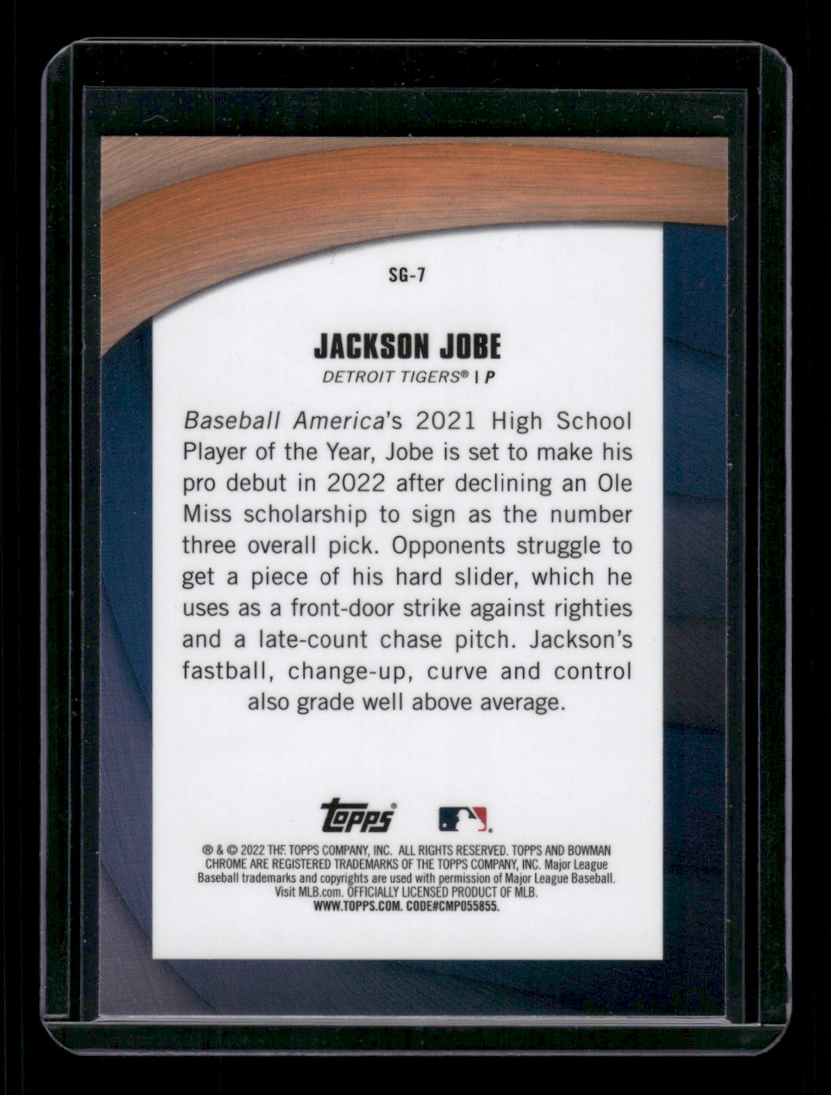 2022 Bowman Chrome Shades of Greatness Jackson Jobe #SG-7 card back image