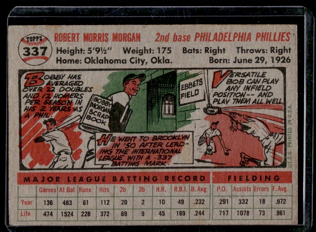 1956 Topps Booby Morgan #337 card back image