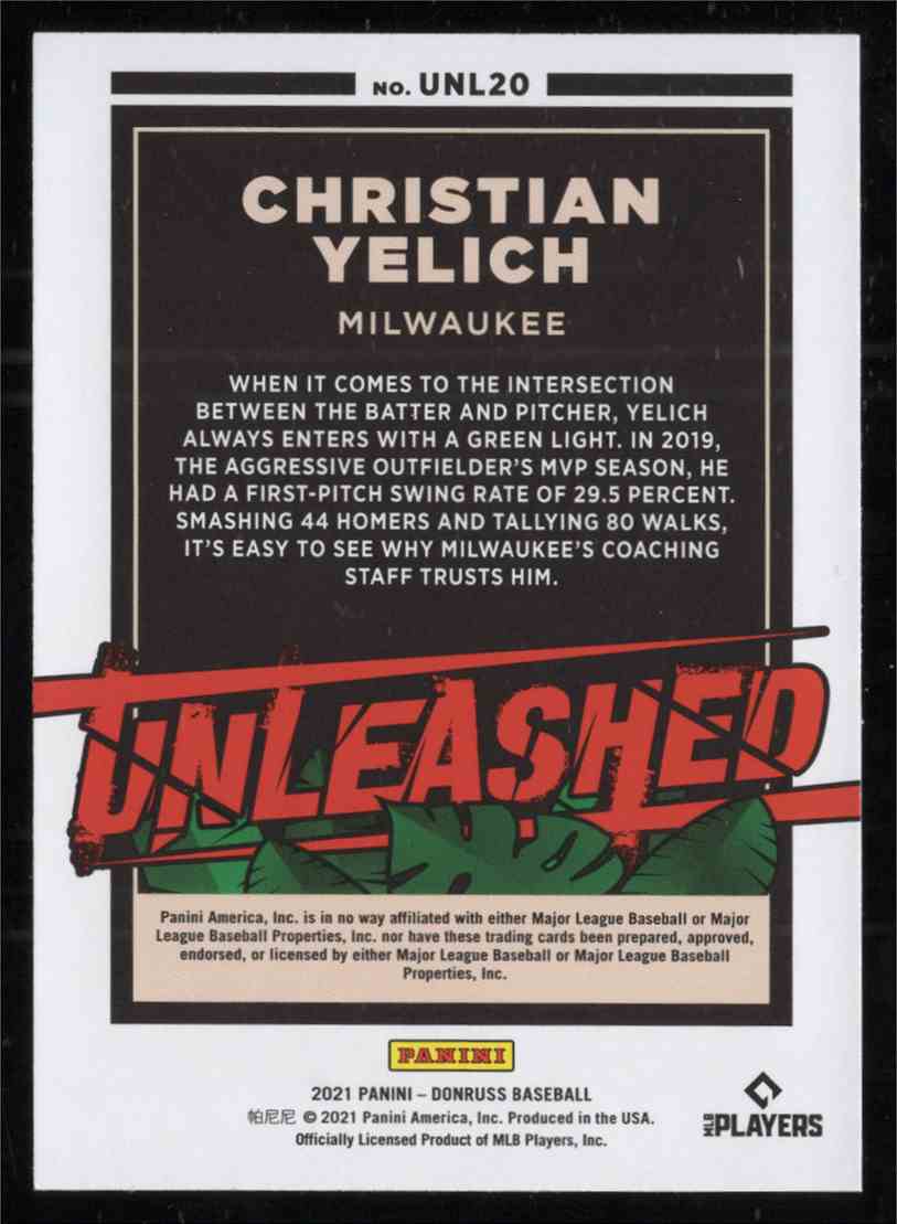 2021 Donruss Unleashed Rapture Christian Yelich #UNL20 on Kronozio