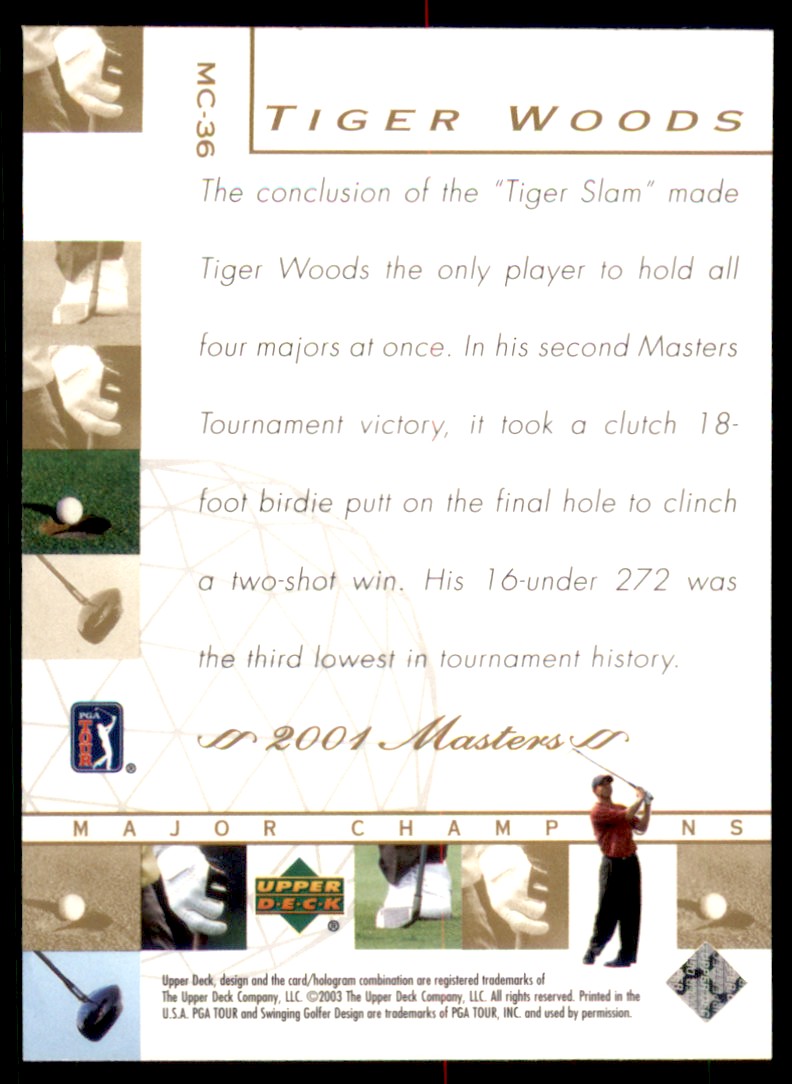 2003 Upper Deck Major Champions Tiger Woods #MC-36 card back image
