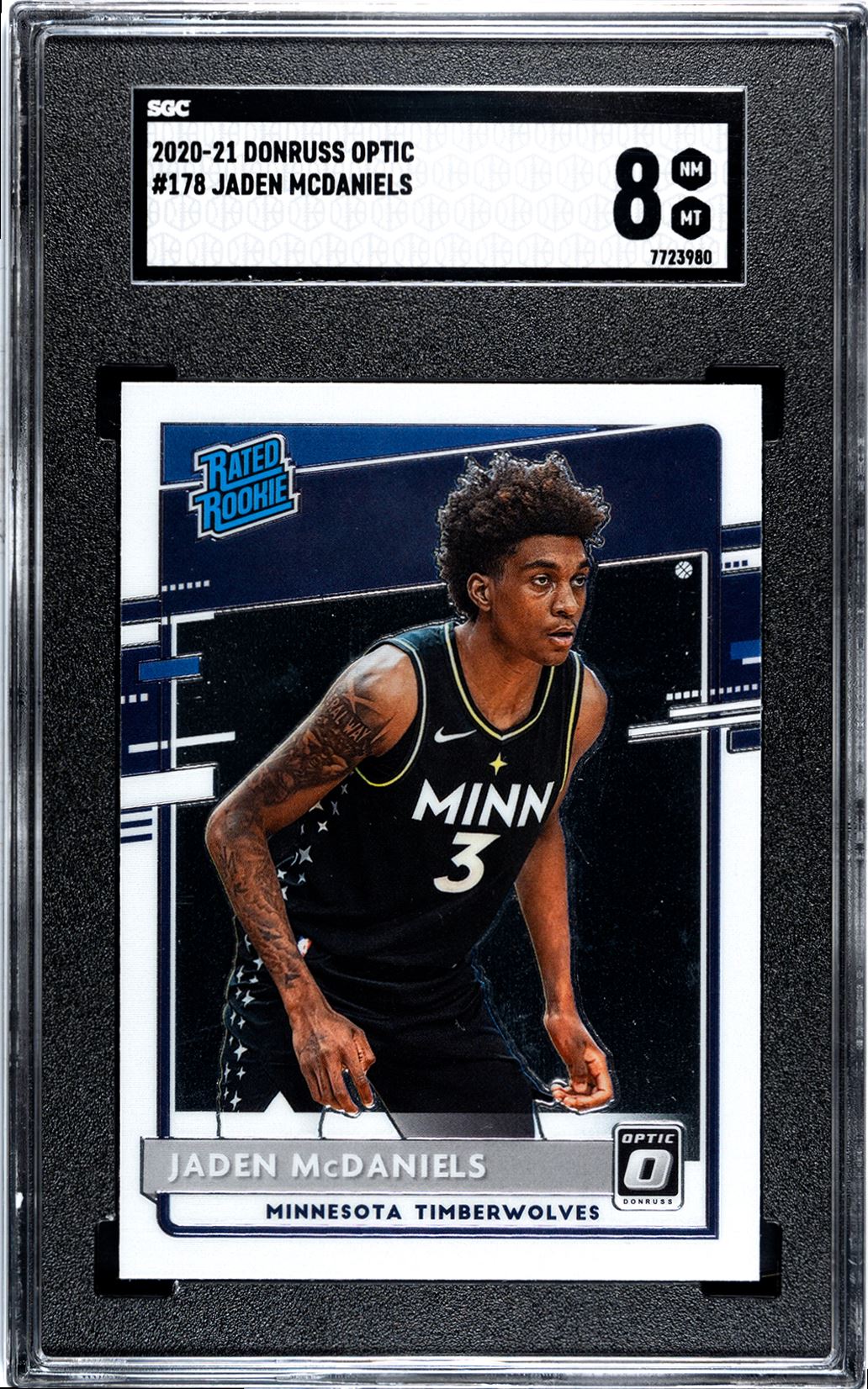 2020-21 Panini Donruss Optic Rated Rookie Jaden McDaniels RC SGC 8