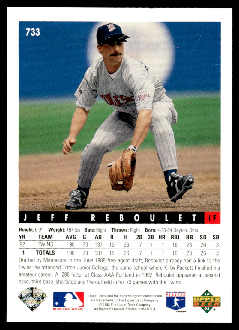 1993 Upper Deck Jeff Reboulet #733 card back image