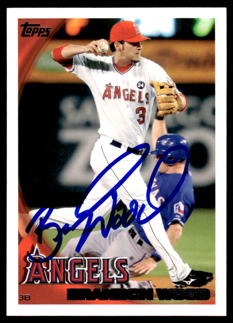 2010 Topps Baseball Card Brandon Wood Auto Los Angeles Angels #527