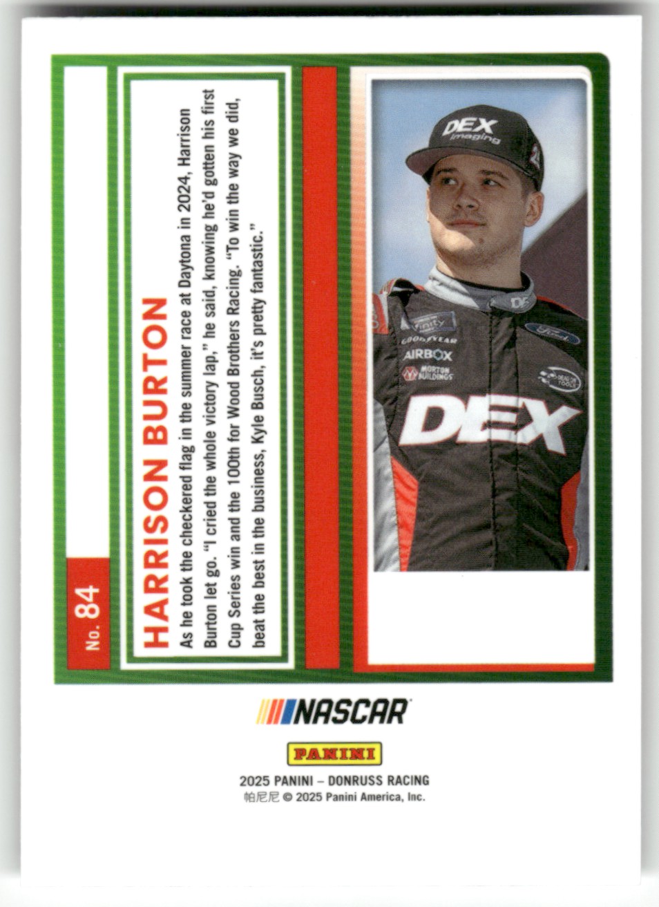 2025 Donruss NASCAR Optic HARRISON BURTON #84 card back image