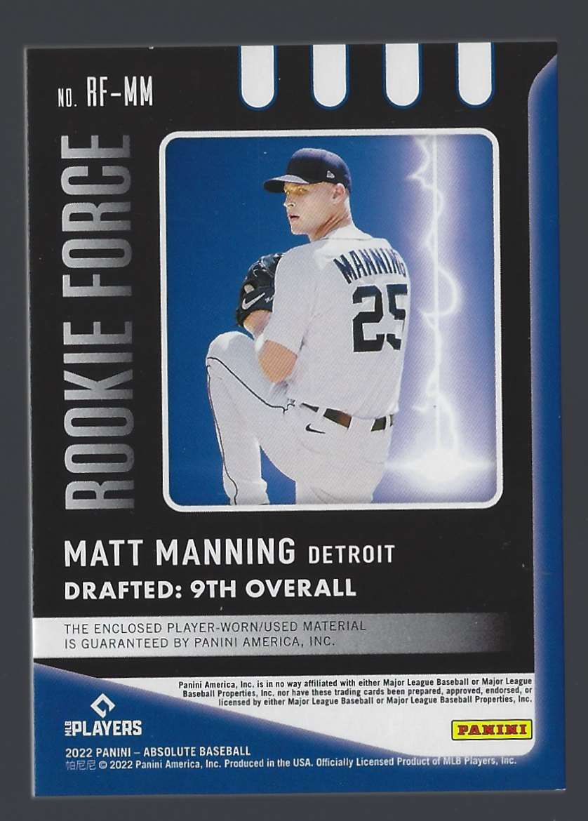 2022 Absolute Rookie Force Materials Spectrum Red Matt Manning #RFMM card back image