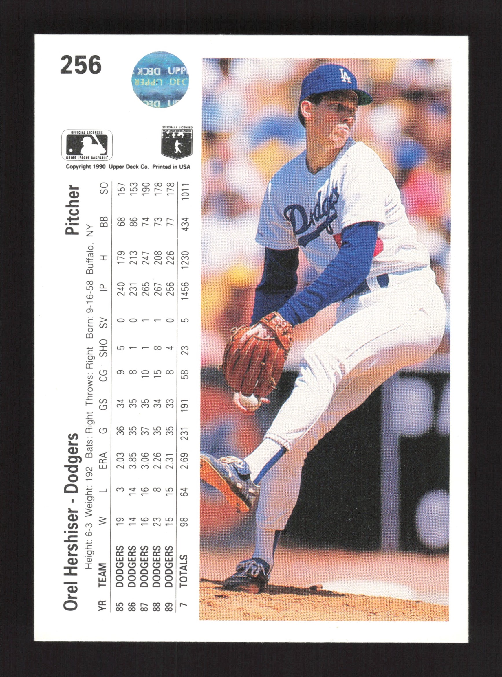 1990 Upper Deck Baseball Card Orel Hershiser #256 Los Angeles