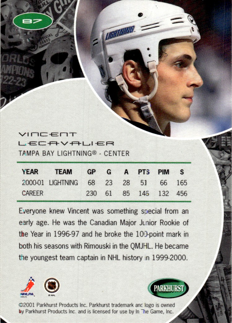2001-02 Parkhurst ! Vincent Lecavalier #87 card back image