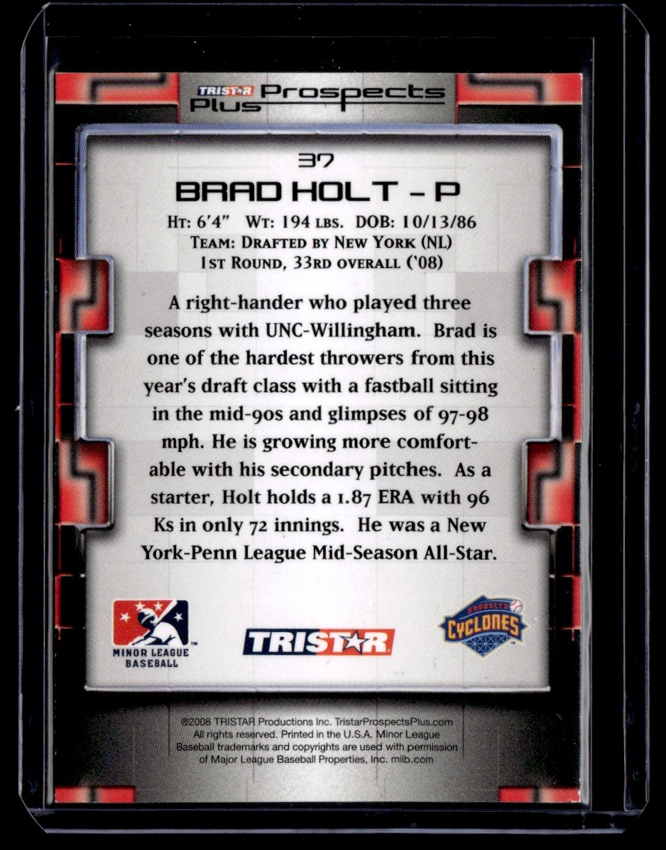 2008 TriStar Prospects Plus Pro Debut Brad Holt #37 card back image