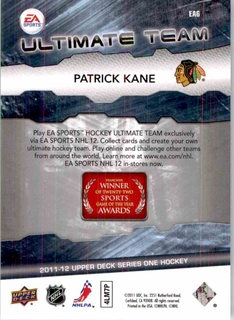 2011-12 Upper Deck Ea Ultimate Team Patrick Kane #EA6 card back image