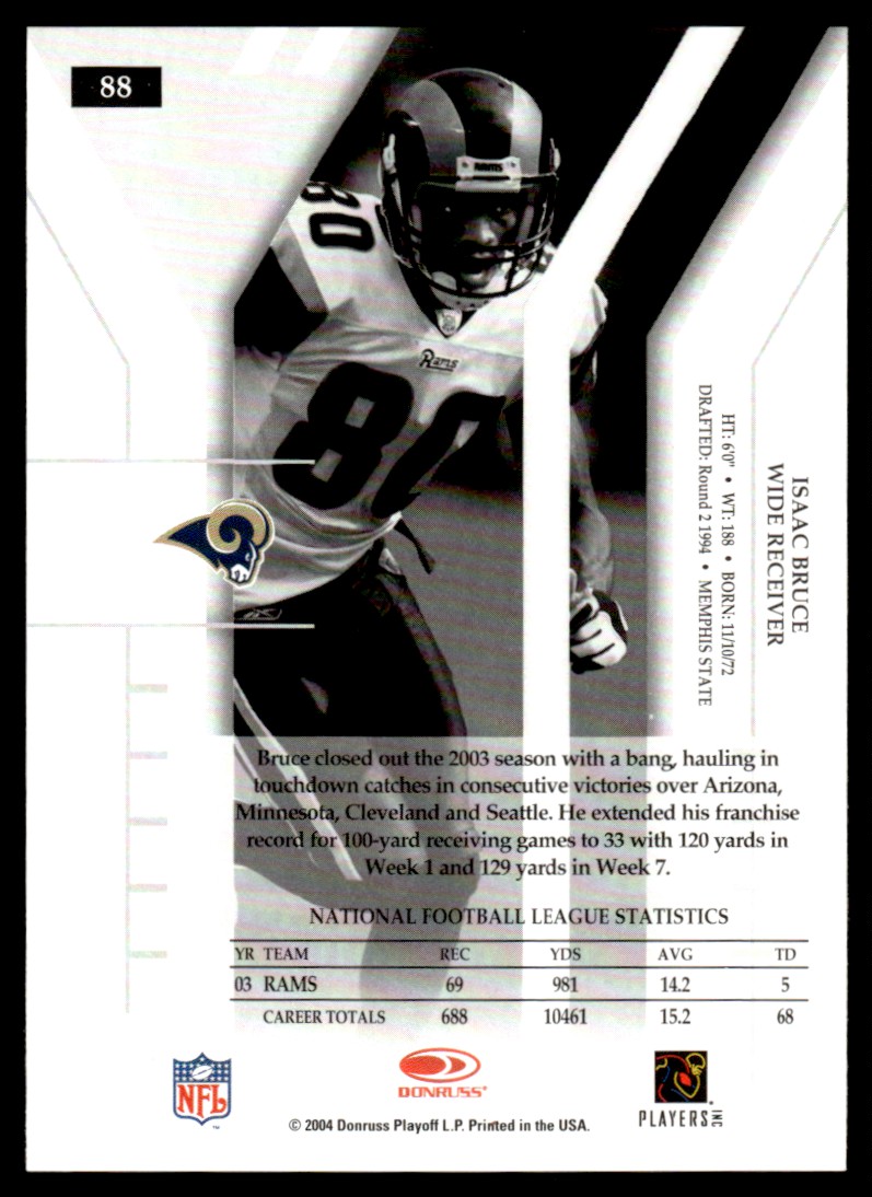 2004 Donruss Elite Isaac Bruce #88 card back image