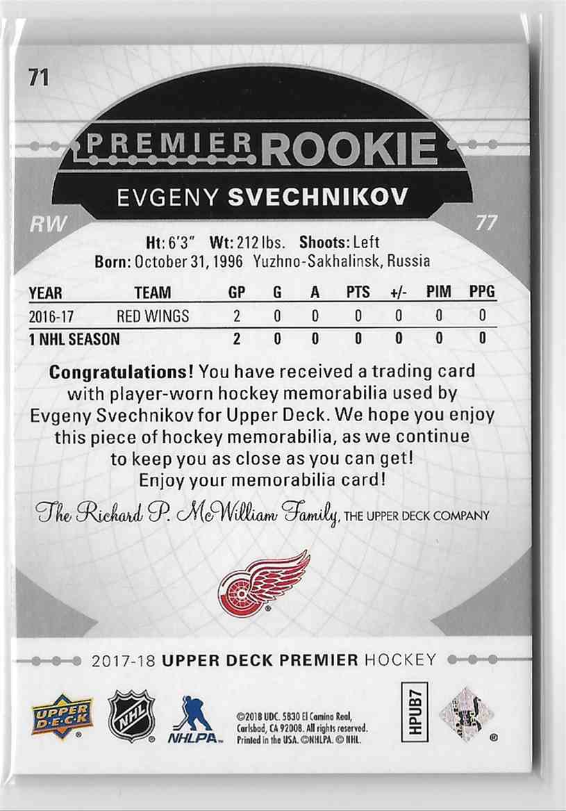 2017-18 Upper Deck Premier Evgeny Svechnikov #71 card back image