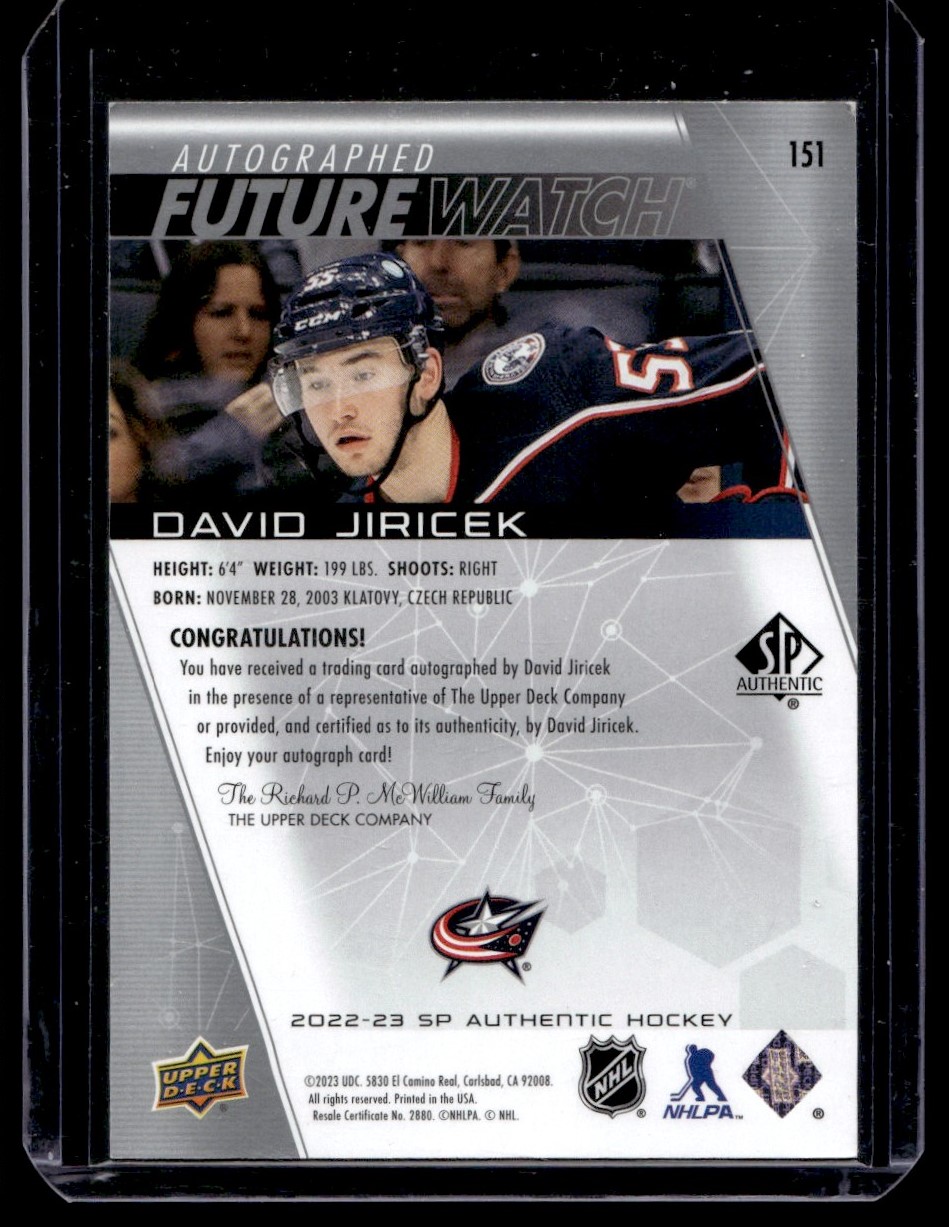 2022-23 SP Authentic Future Watch Autographed David Jiricek #151 card back image