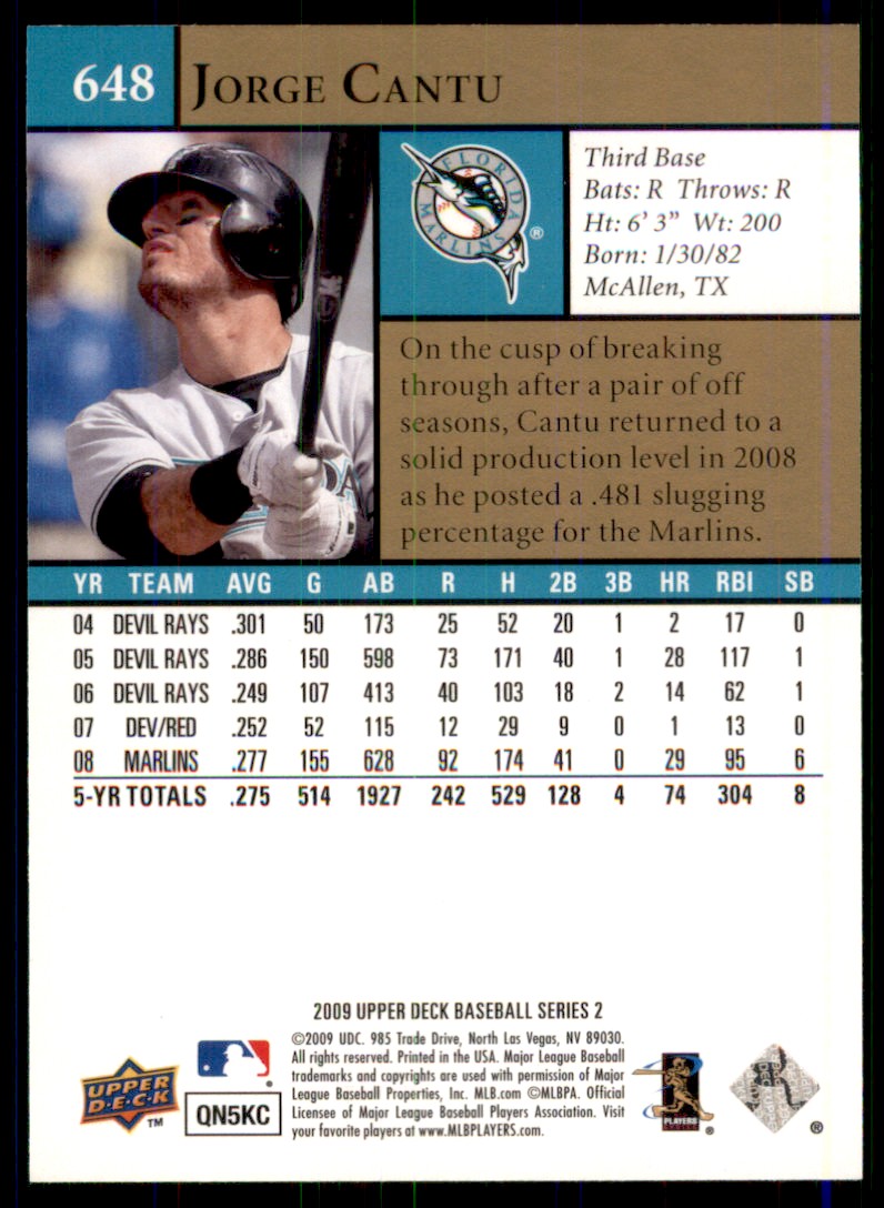 2009 Upper Deck Jorge Cantu #648 card back image