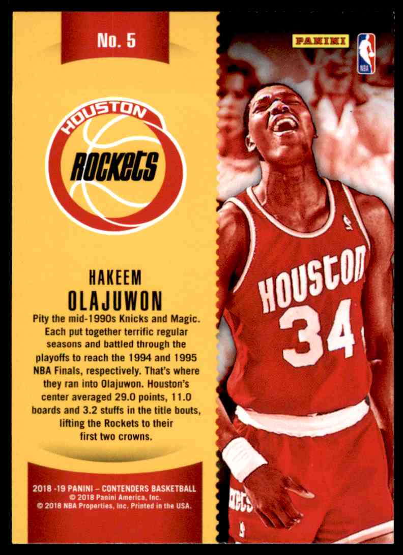2018-19 Panini Contenders Winning Tickets Hakeem Olajuwon #5 card back image
