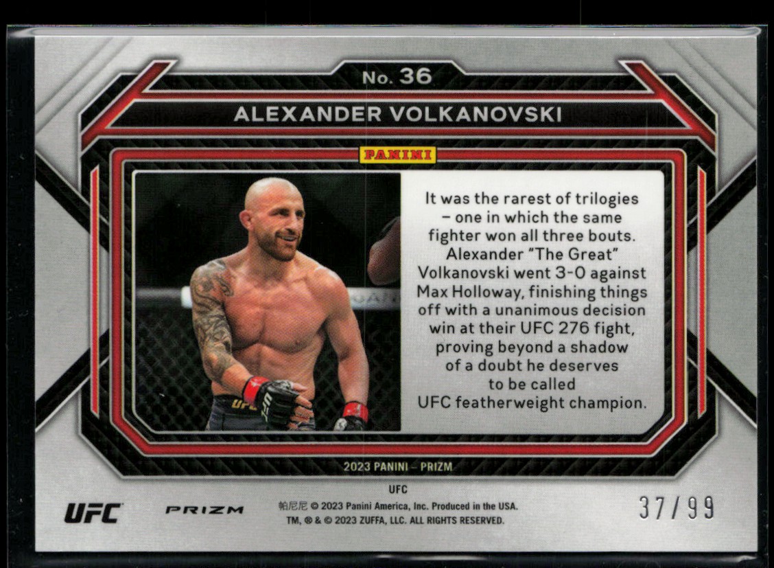 2023 Panini Prizm UFC Prizms Under Card Red Alexander Volkanovski #36 card back image