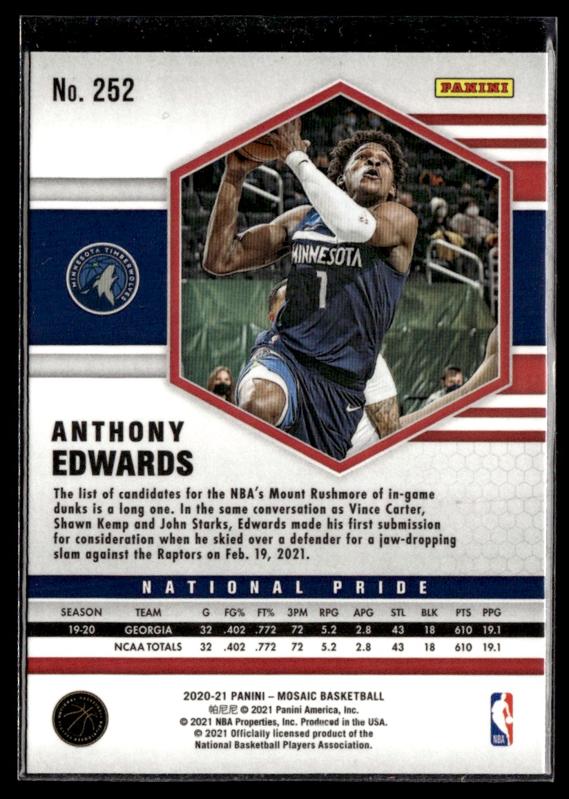 2020-21 Panini Mosaic National Pride Anthony Edwards #252 card back image