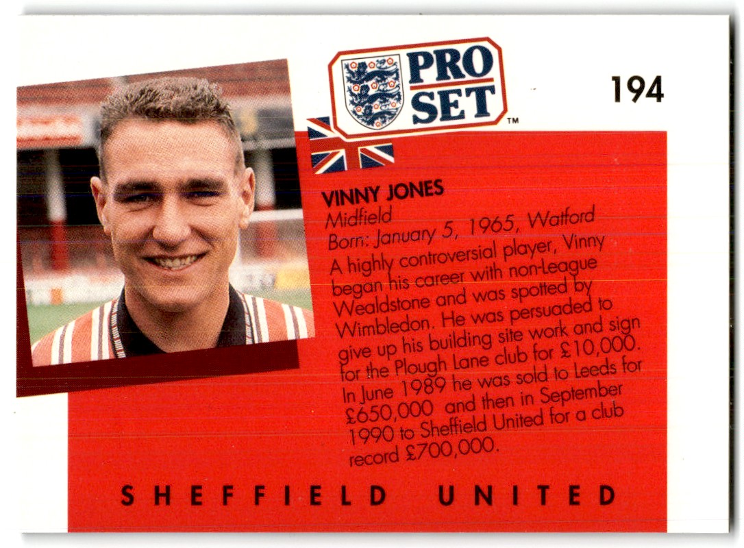 1990 Pro Set Vinnie Jones #194 card back image