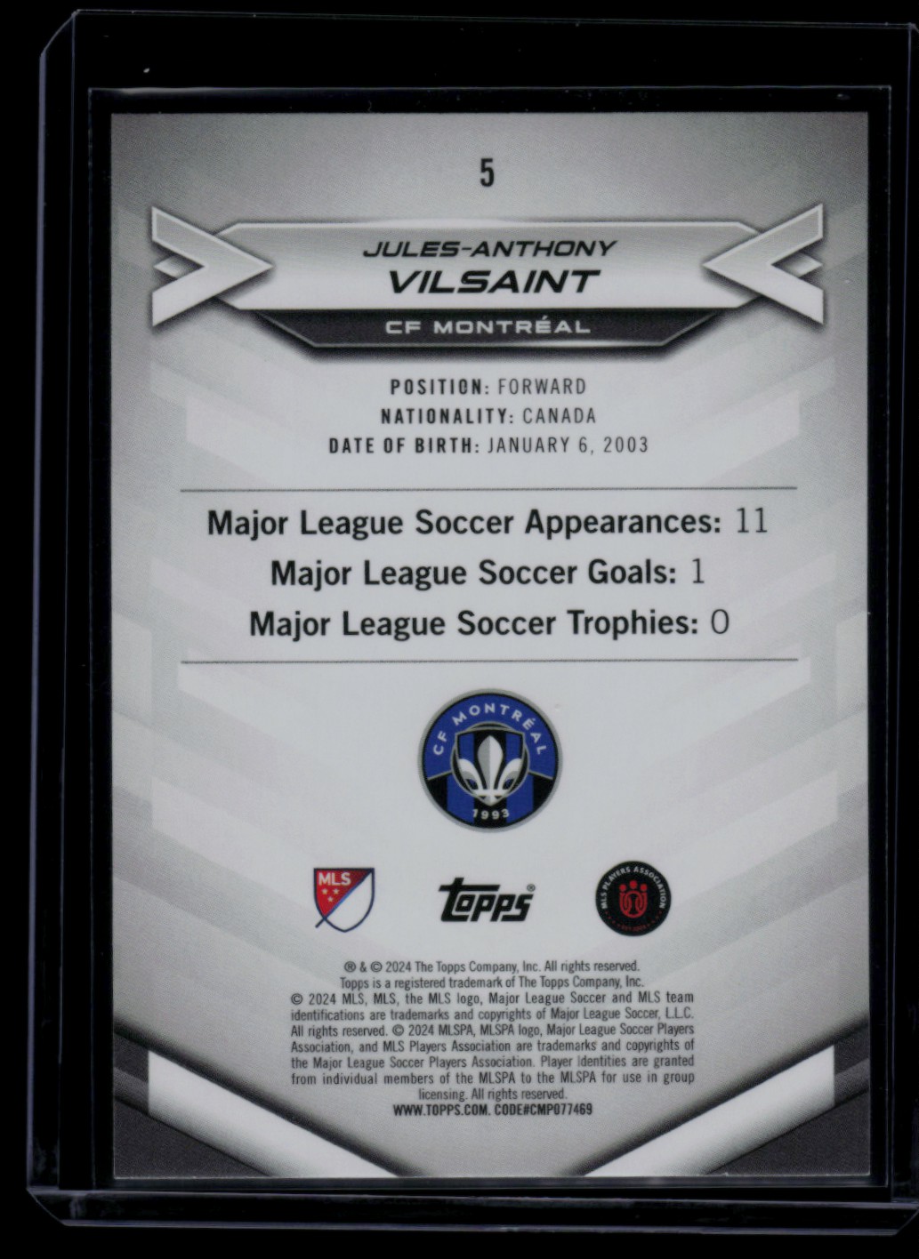 2024 Topps MLS Superstars Yellow Common Jules-Anthony Vilsaint #5 card back image