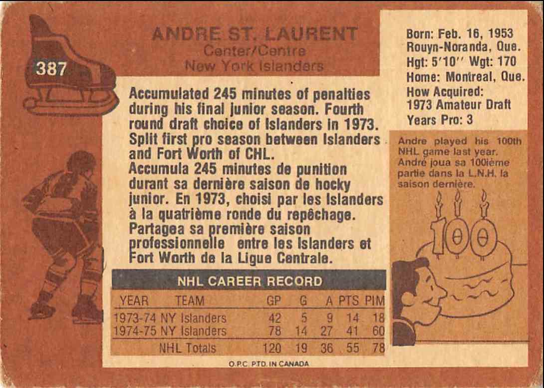 1975-76 O-Pee-Chee Andre St. Laurent #387 on Kronozio