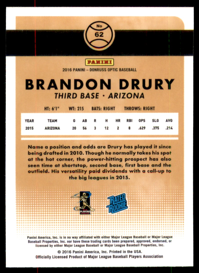 2016 Donruss Optic Brandon Drury #62 card back image