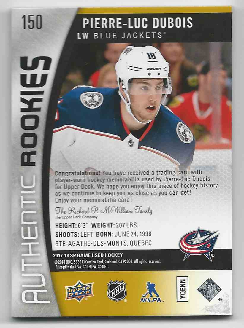 2017-18 SP Game Used Gold Spectrum Pierre-Luc Dubois #150 card back image