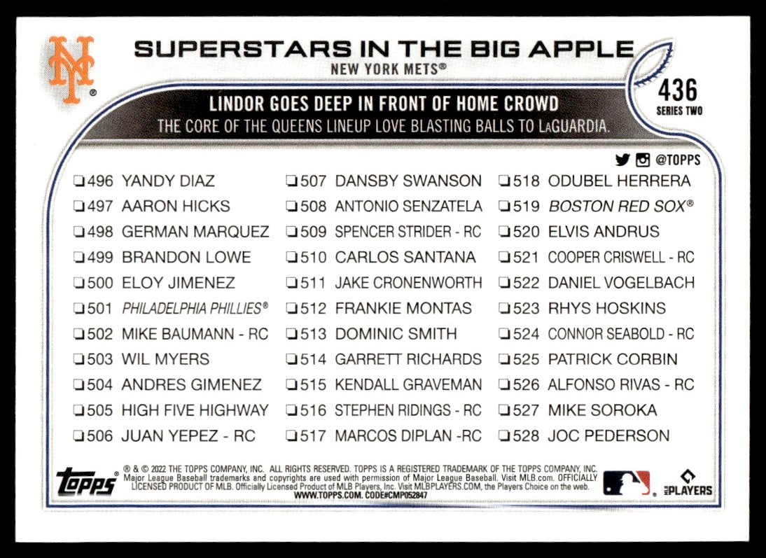 2022 Topps Superstars in the Big Apple #436 card back image