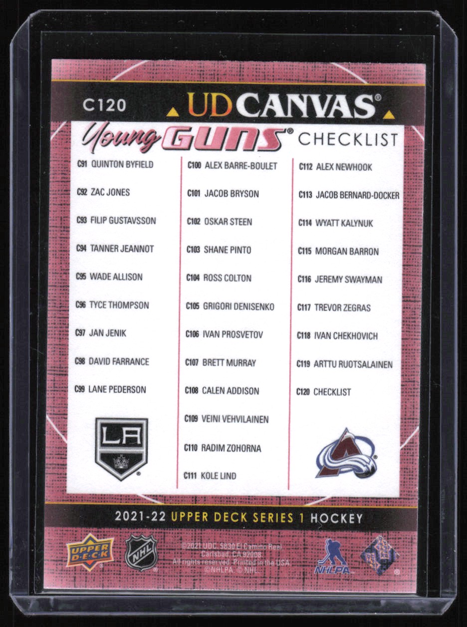 2021-22 Upper Deck UD Canvas Quinton Byfield/Alex Newhook #C120 card back image