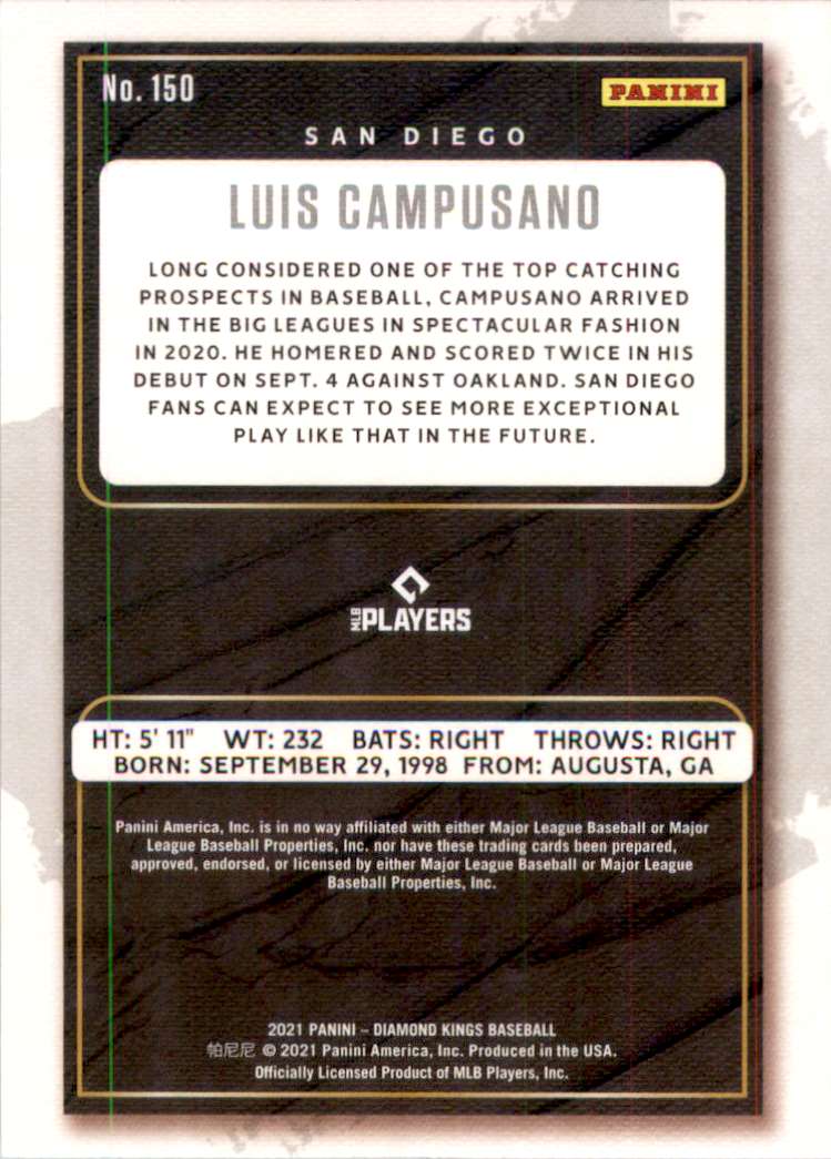 2021 Diamond Kings Luis Campusano SP RC #150 card back image
