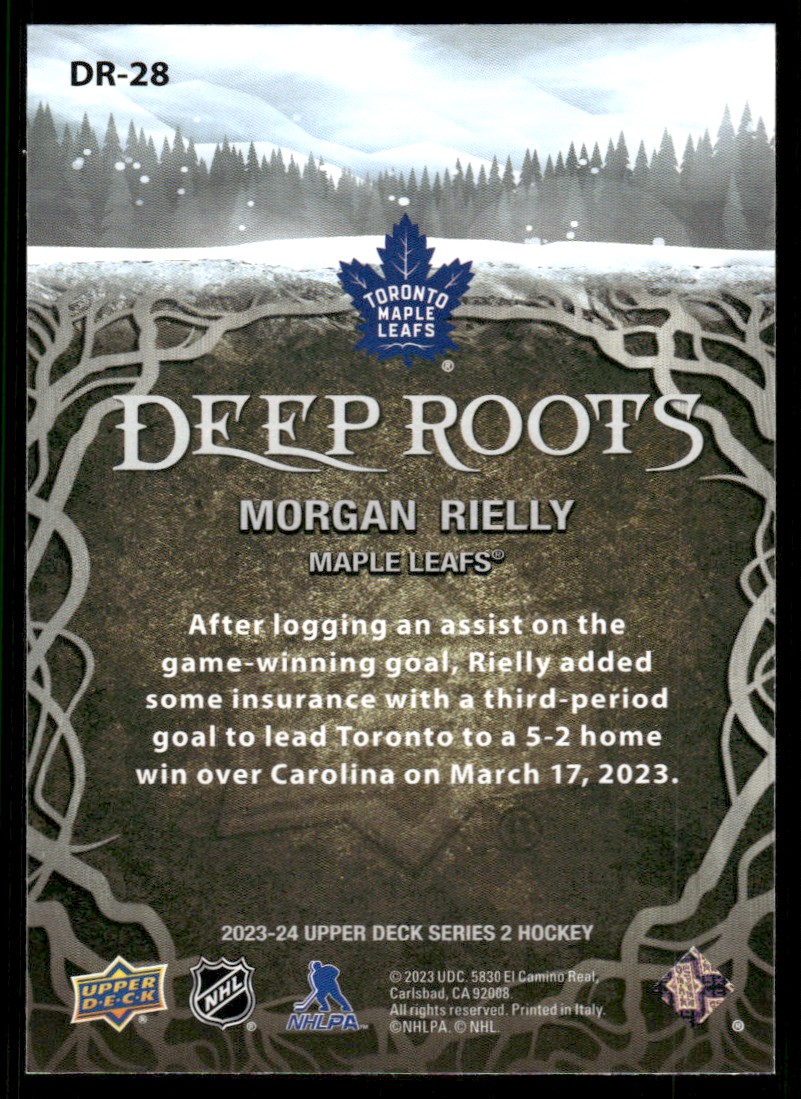 2023-24 Upper Deck Deep Roots Morgan Rielly #DR-28 card back image