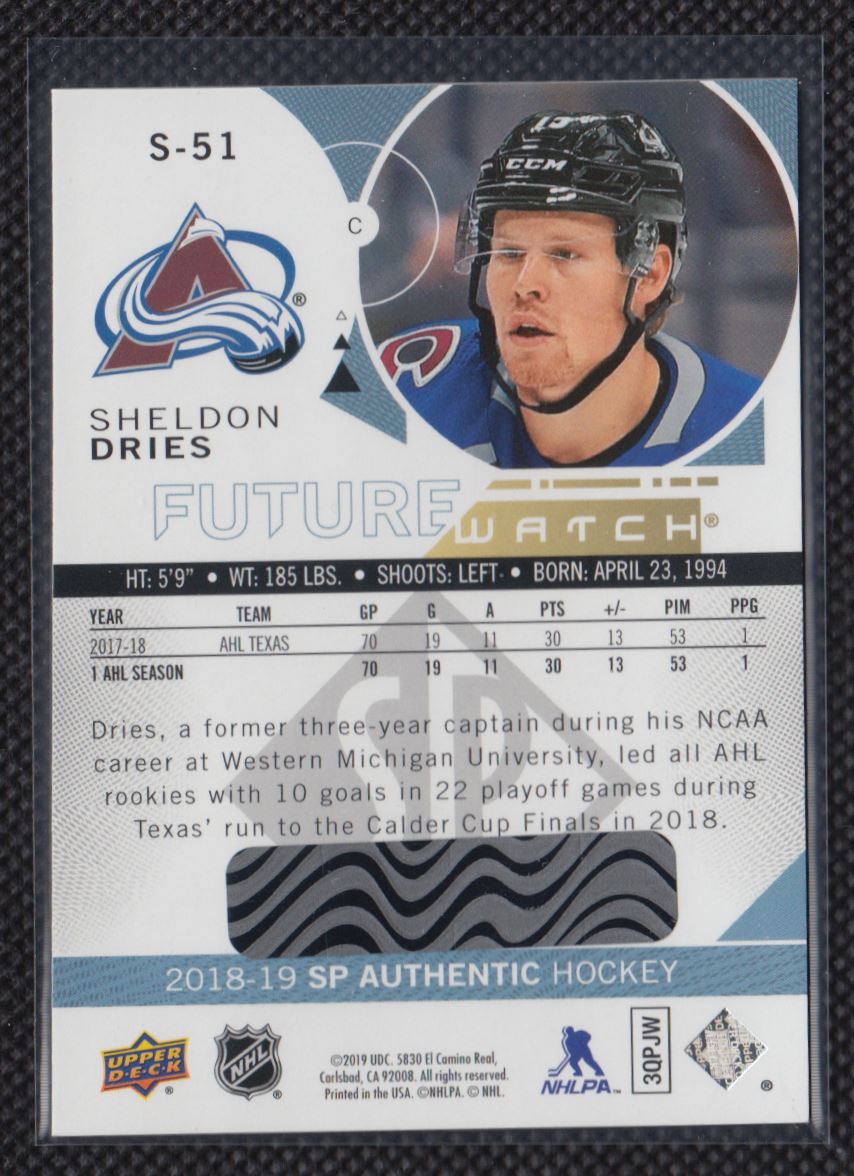 2018-19 SP Authentic Spectrum FX ! Sheldon Dries #S-51 card back image